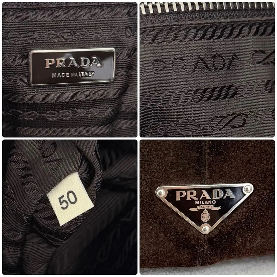 PRADA Scamosciato Met BR1943 Suede Hobo Tote Bag Dark Brown Triangle Logo GC