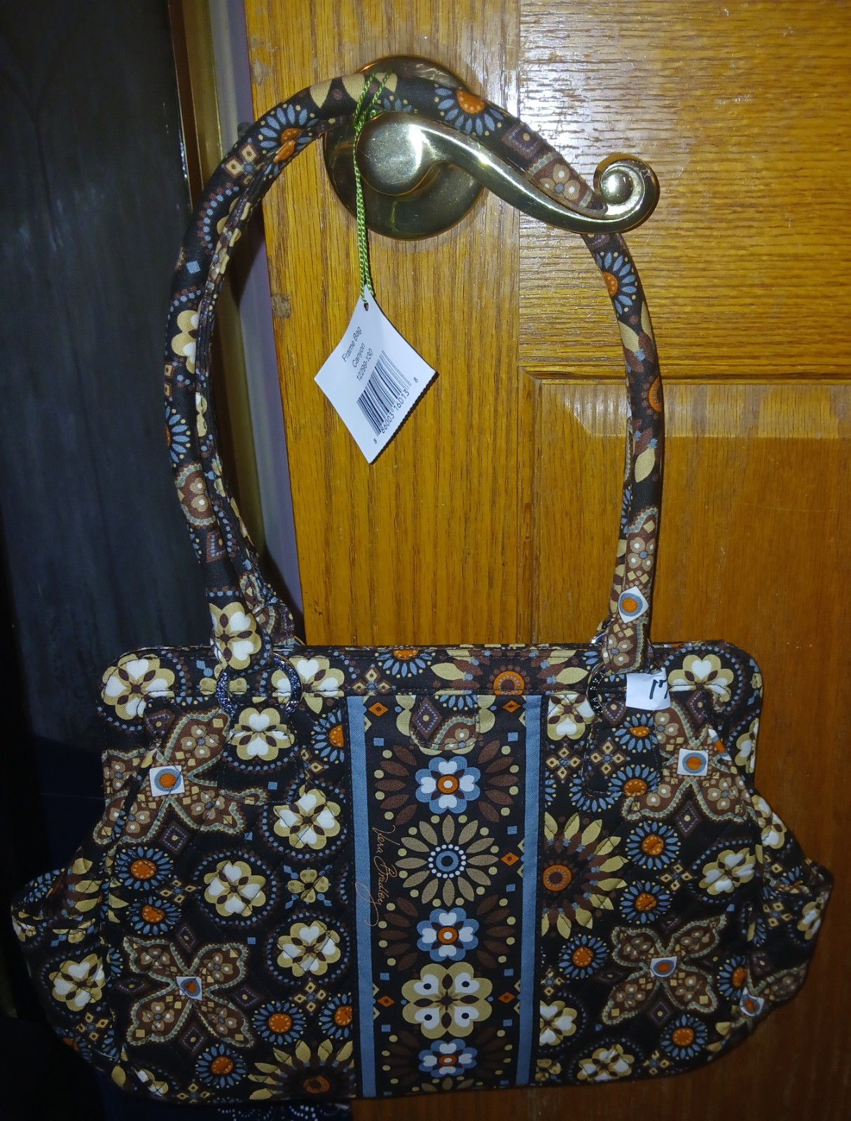 Vera Bradley Women’s Floral Shoulder Bag Brown/Blue/Orange Zip, Inner Pockets