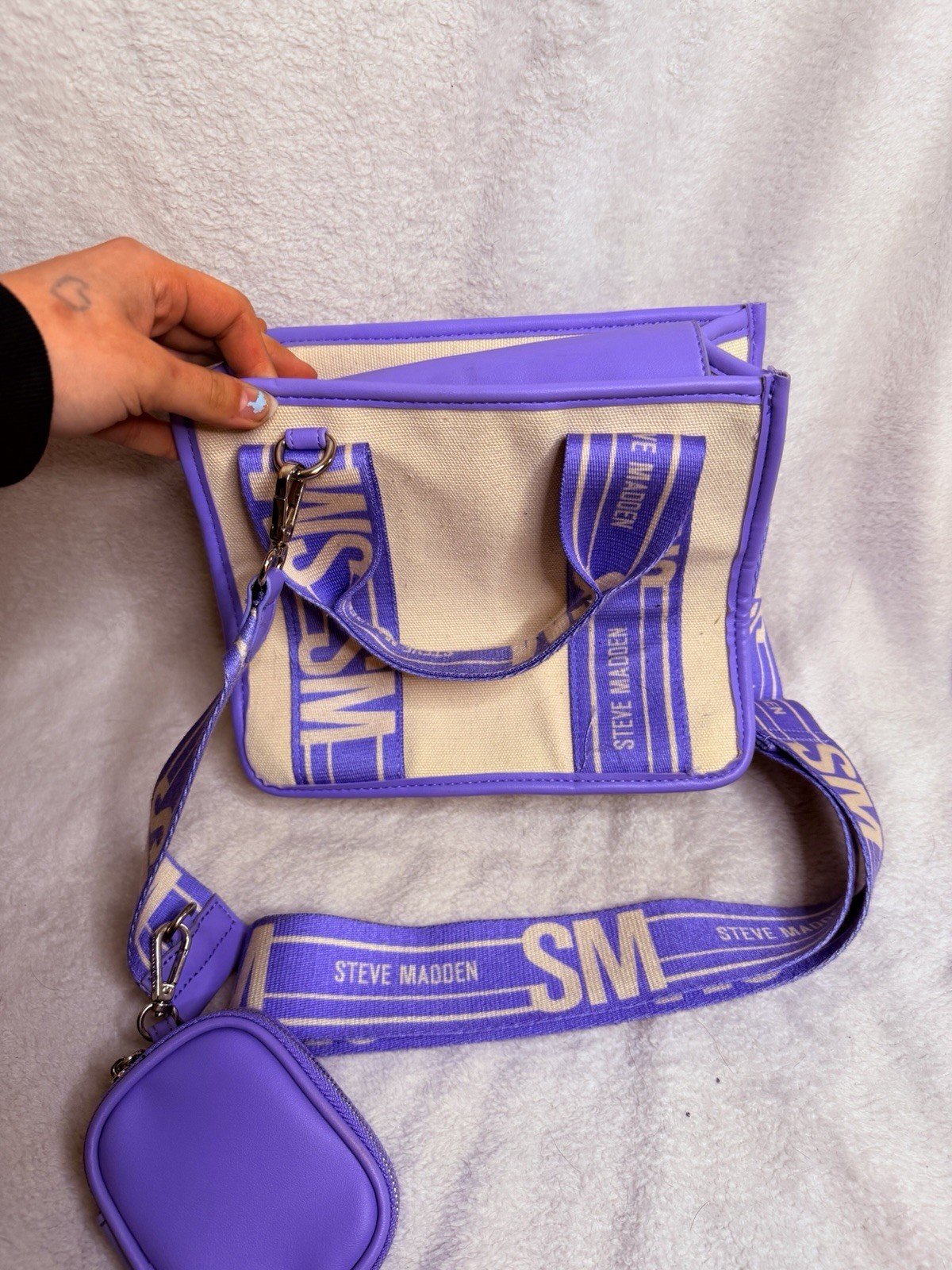 Steve Madden Logo Crossbody Bag Purple/Beige w/ Detachable Strap & Coin Purse