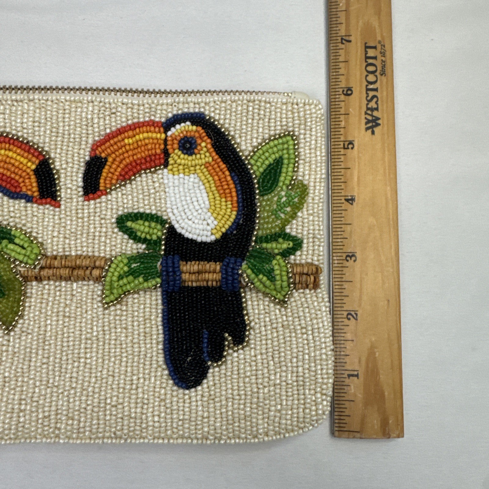 CHICO’S BEADED CLUTCH WRISTLET Toucan Bird Design w/ Beaded Tassel STUNNING! NWT
