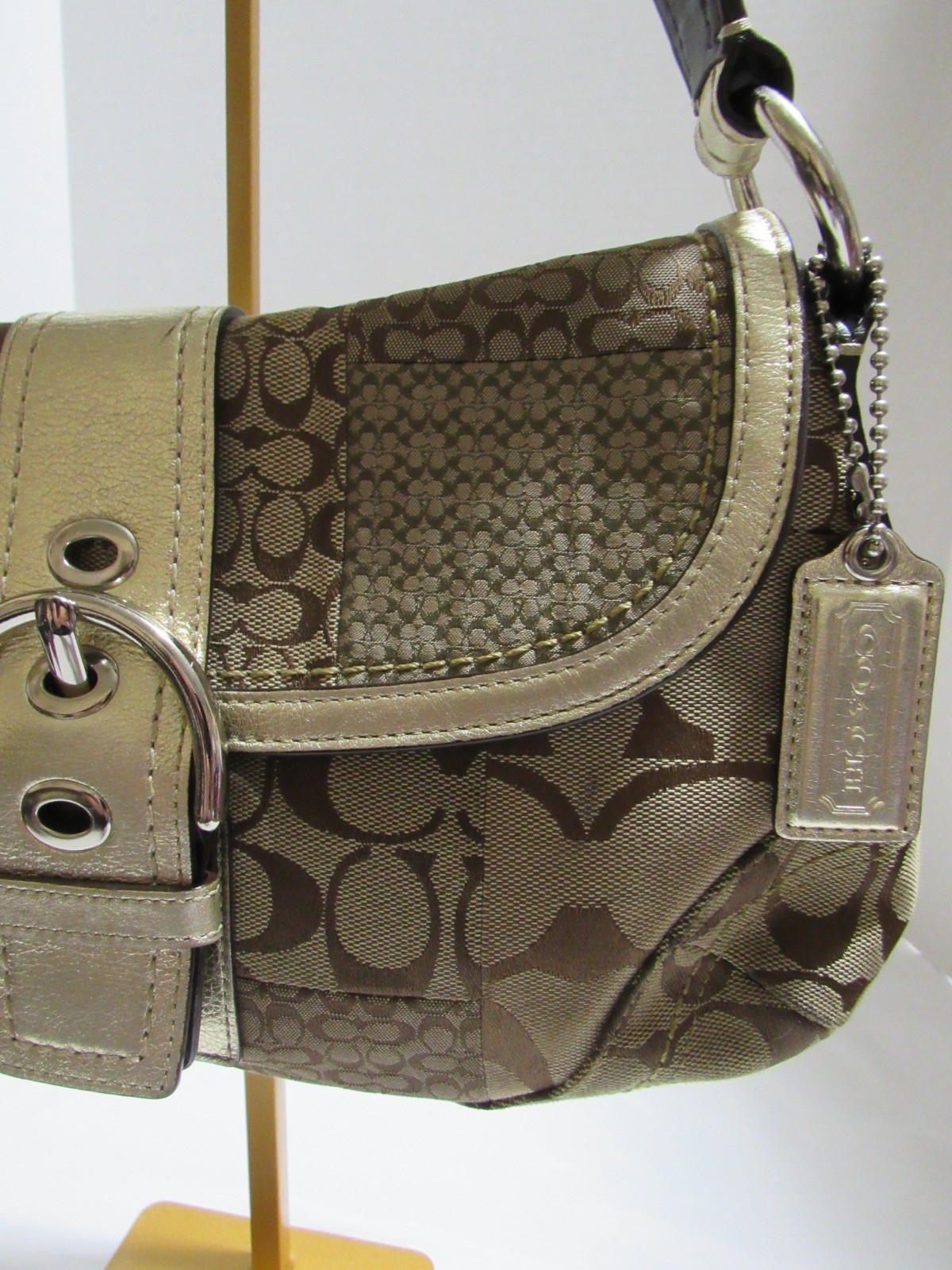 VTG Coach F12316 Soho Brown Gold Signature C Canvas Patchwork Shoulder Bag Y2K