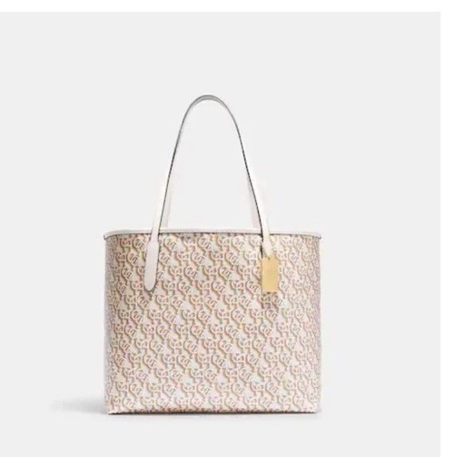 NWT Coach CF342 City Tote with Monogram Print in Canvas & Leather Gold Chalk Bag