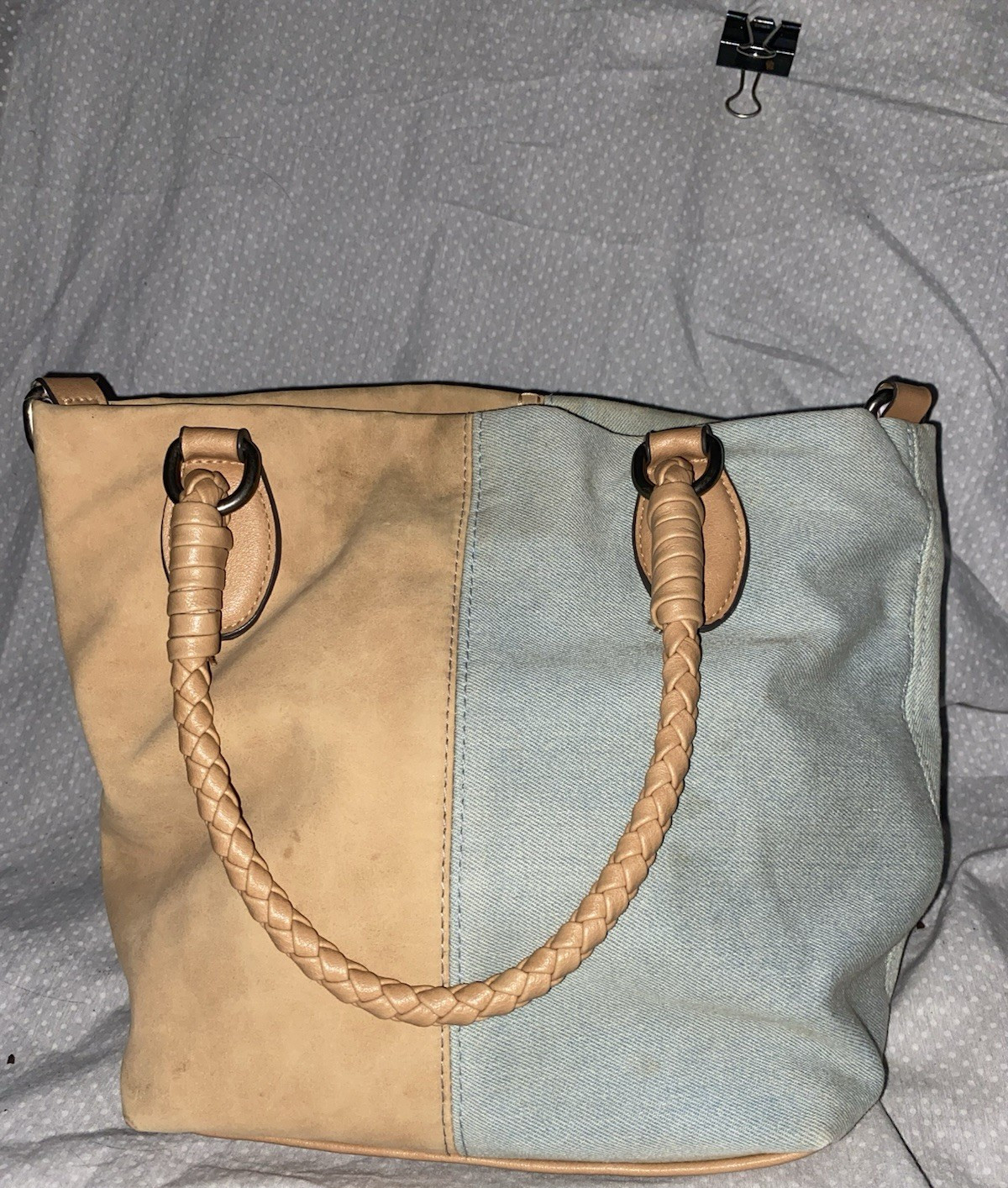 Two- tone beige and light blue tote bag – casual women’s shoulder bag