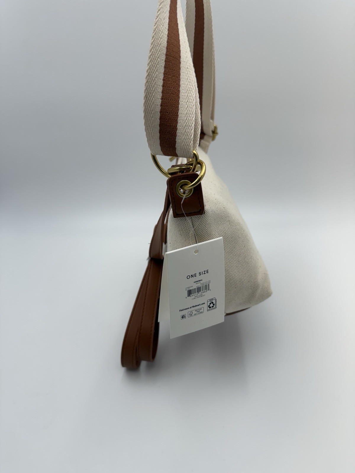 Free Assembly Beige Crossbody Bag Zip Top Adjustable Strap Pockets Gold Blue