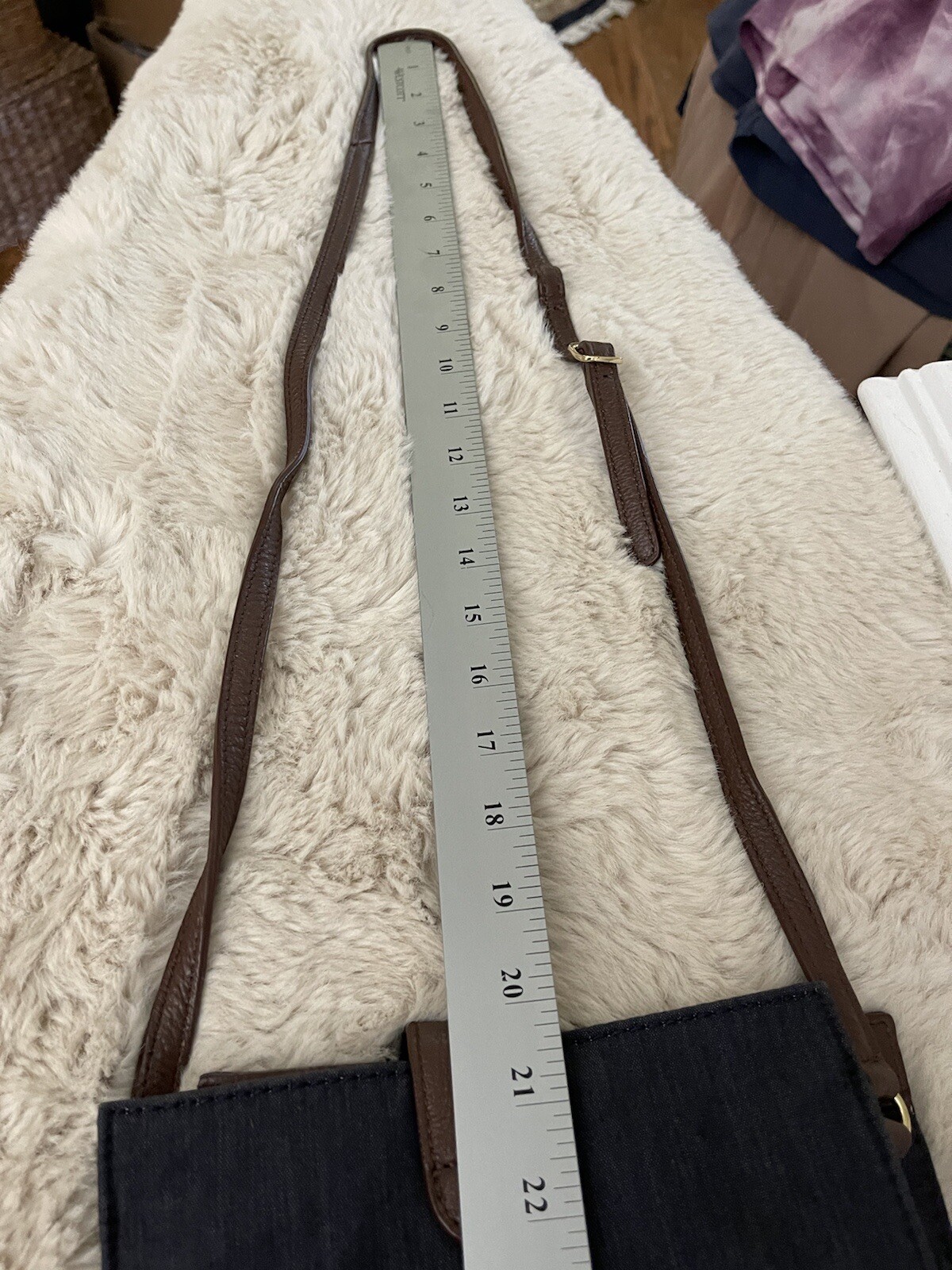 Talbots Small Cotton Blend Denim Purse With Leather Trim And Tassel