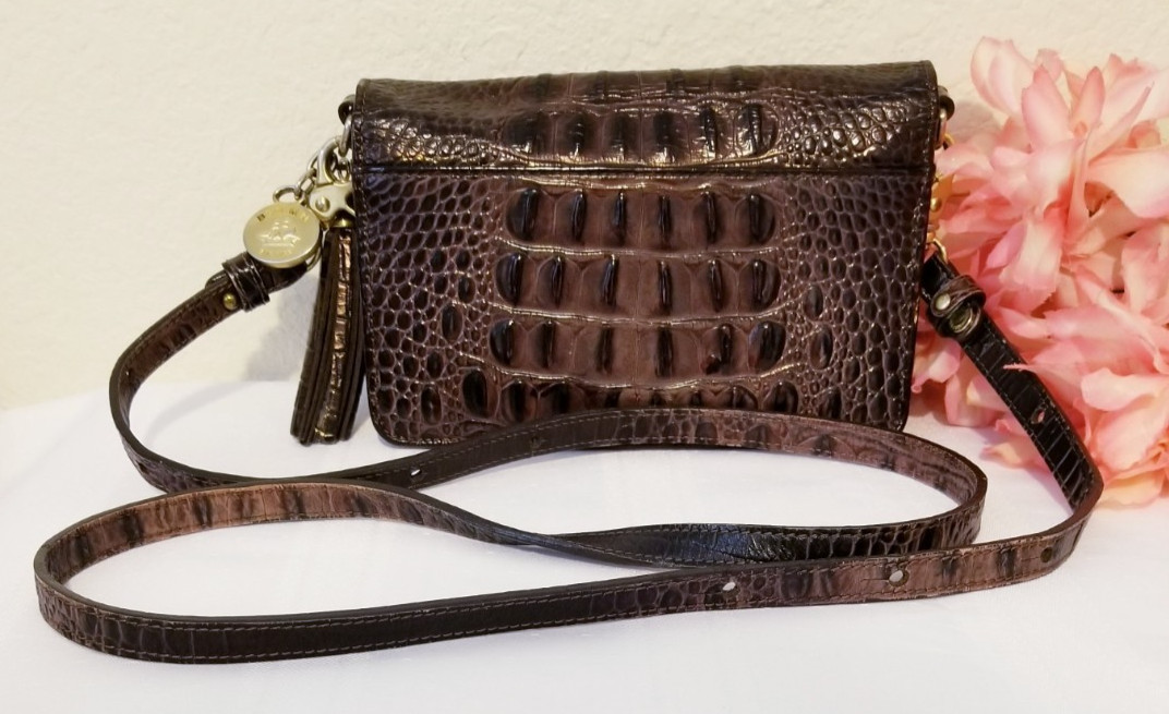 BRAHMIN Mini AMELIA BROWN MELBOURNE Genuine LEATHER Clutch SMALL CROSSBODY BAG