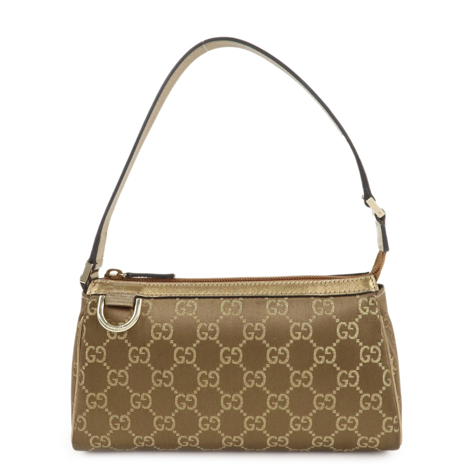 Gucci Abbey Guccissima GG Hand Bag Gold Brown Satin Leather 145750 Auth Used