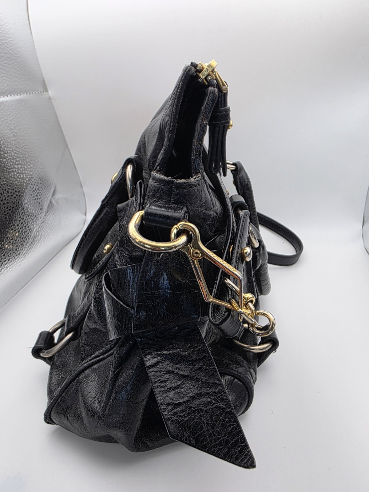 Miu Miu Vitello Lux Bow Bag Black Leather 2WAY Crossbody Y2K Vintage