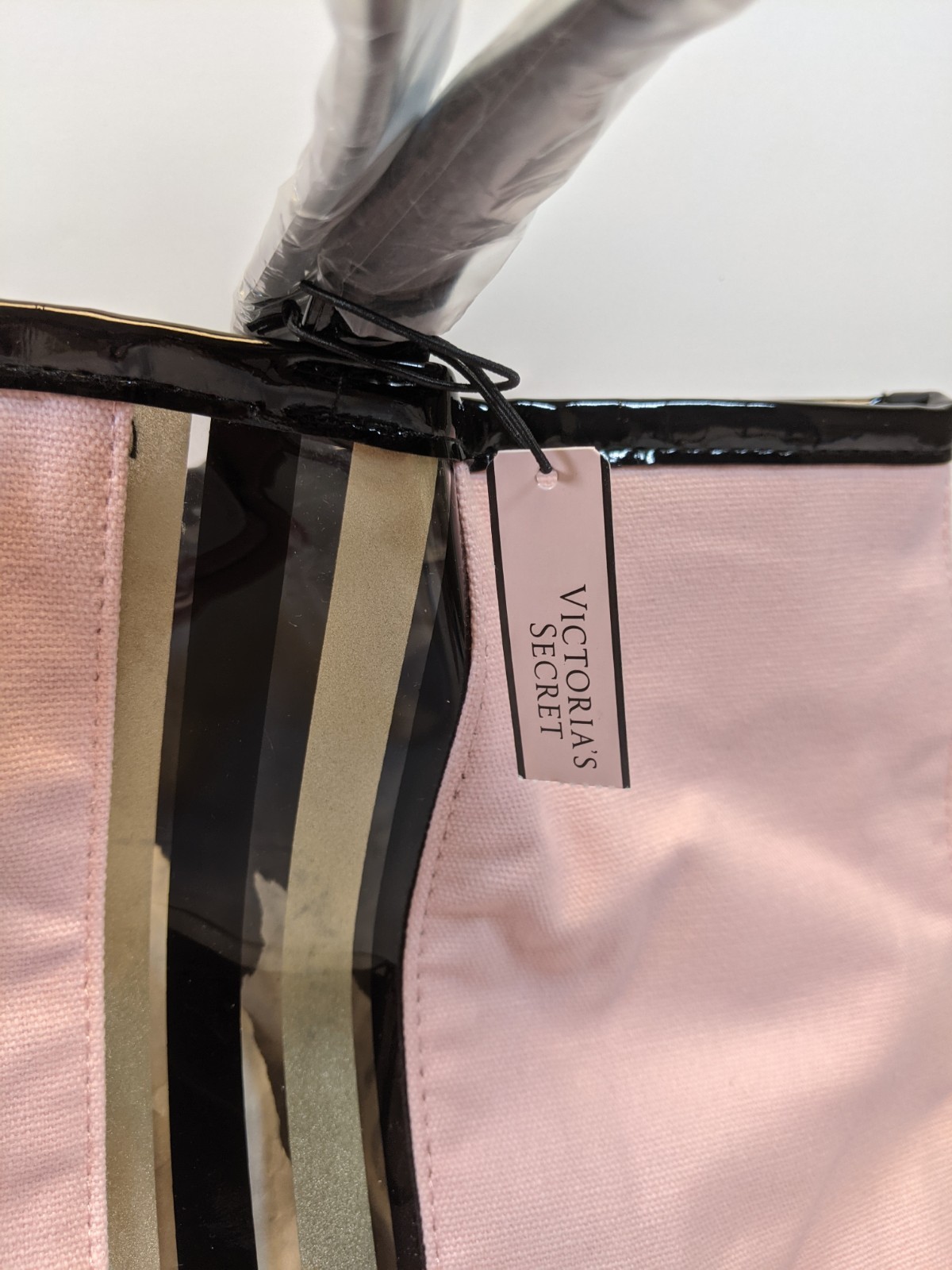 Victoria’s Secret Pink Canvas Tote Bag with Black Handles NWT 19×11 inches