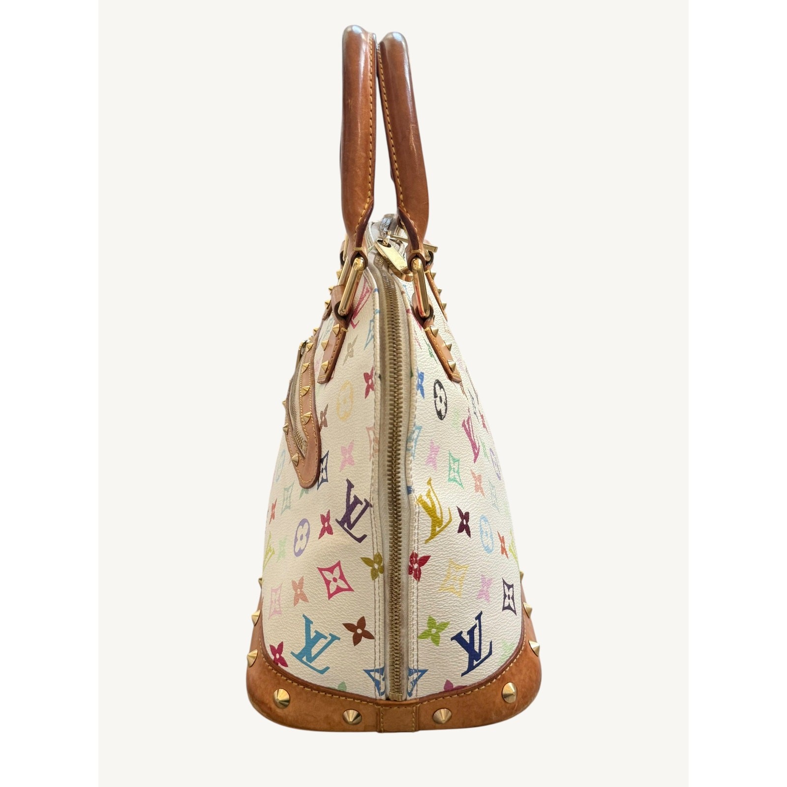 Louis Vuitton x Takashi Murakami Alma MM White Multicolor Monogram Bag Auth