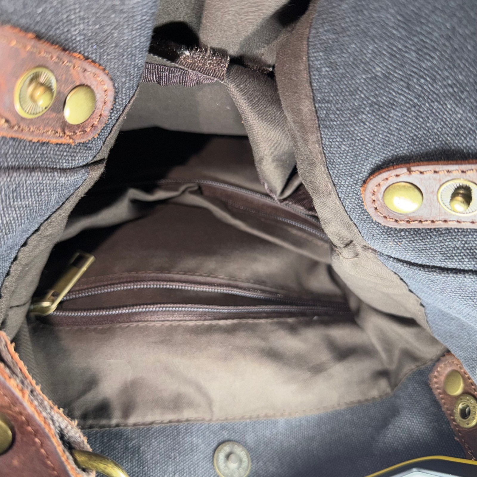 Hanalilly Canvas Leather Convertible Backpack Tote Bag Gray Brown Vintage Style