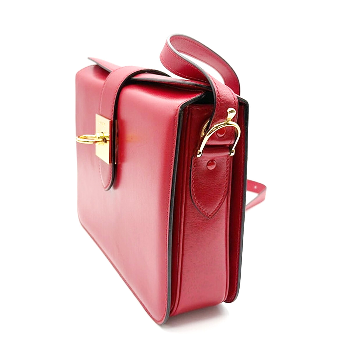 CELINE Logo Crossbody Shoulder Hand Bag Leather Red GHW France 38YJ284
