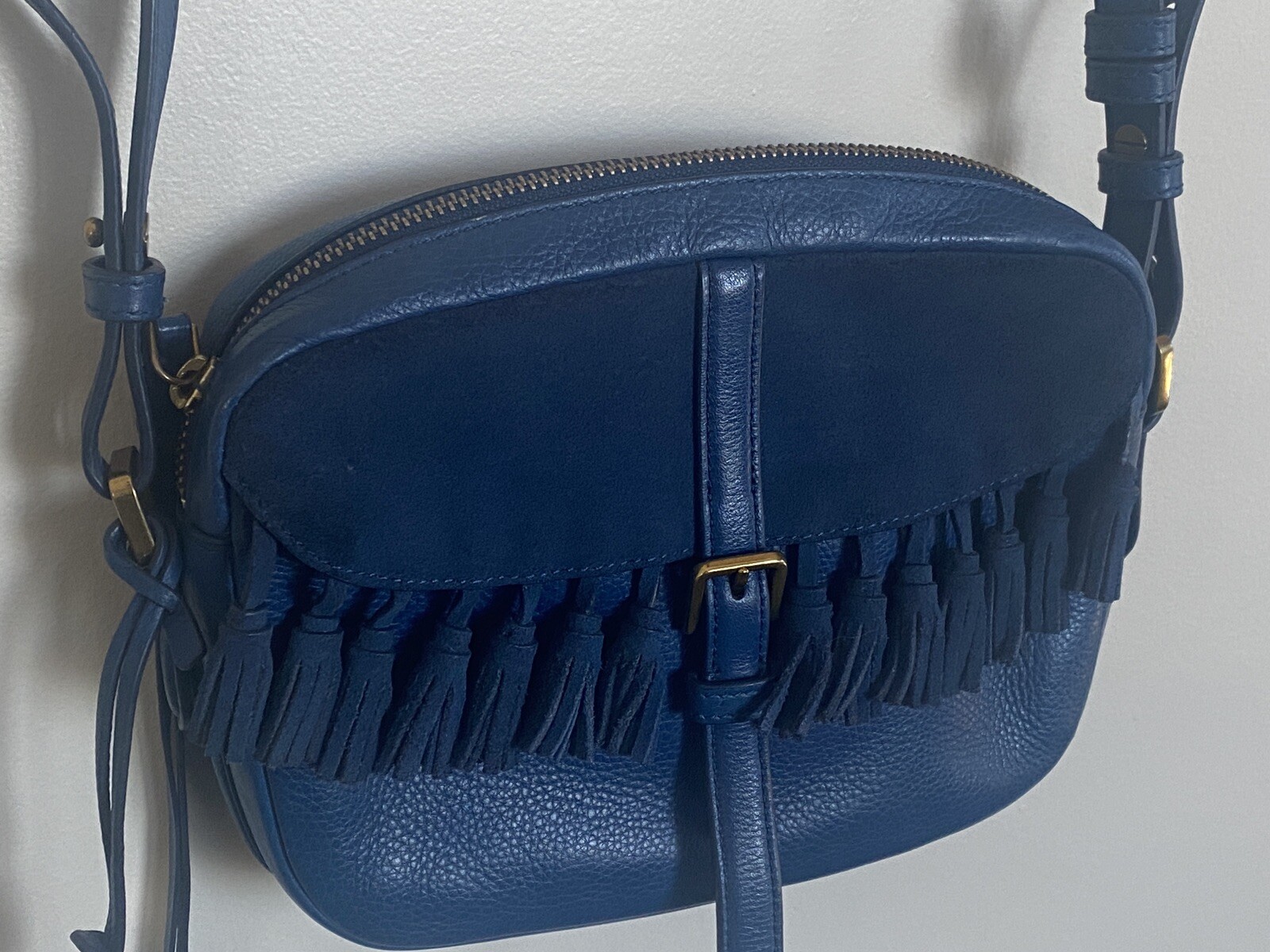 Fossil Crossbody Bag Blue Leather Casual Bag Boho Classic Designer Handbag