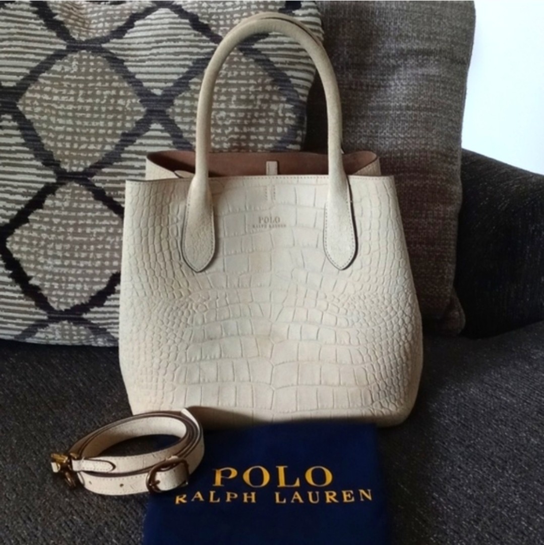 🌞HTF Polo Ralph Lauren🌞 – Suede Croc-Embossed Medium Bellport Tote Bag