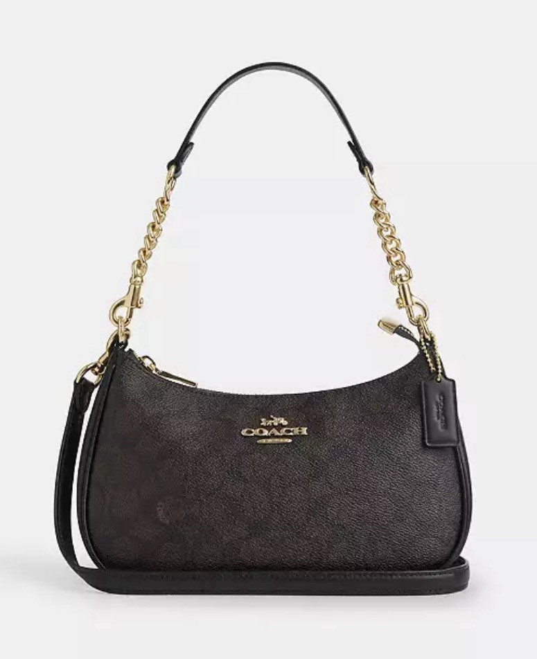 Coach Gold/Walnut/Black Teri Shoulder Bag (In Signature Canvas)