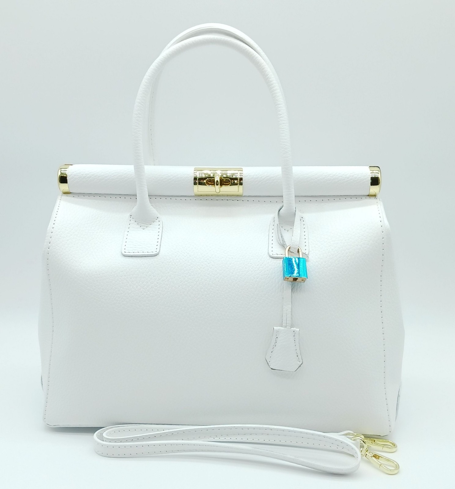 Italian Genuine Pebble Leather Handbag Satchel – Made In Italy – White