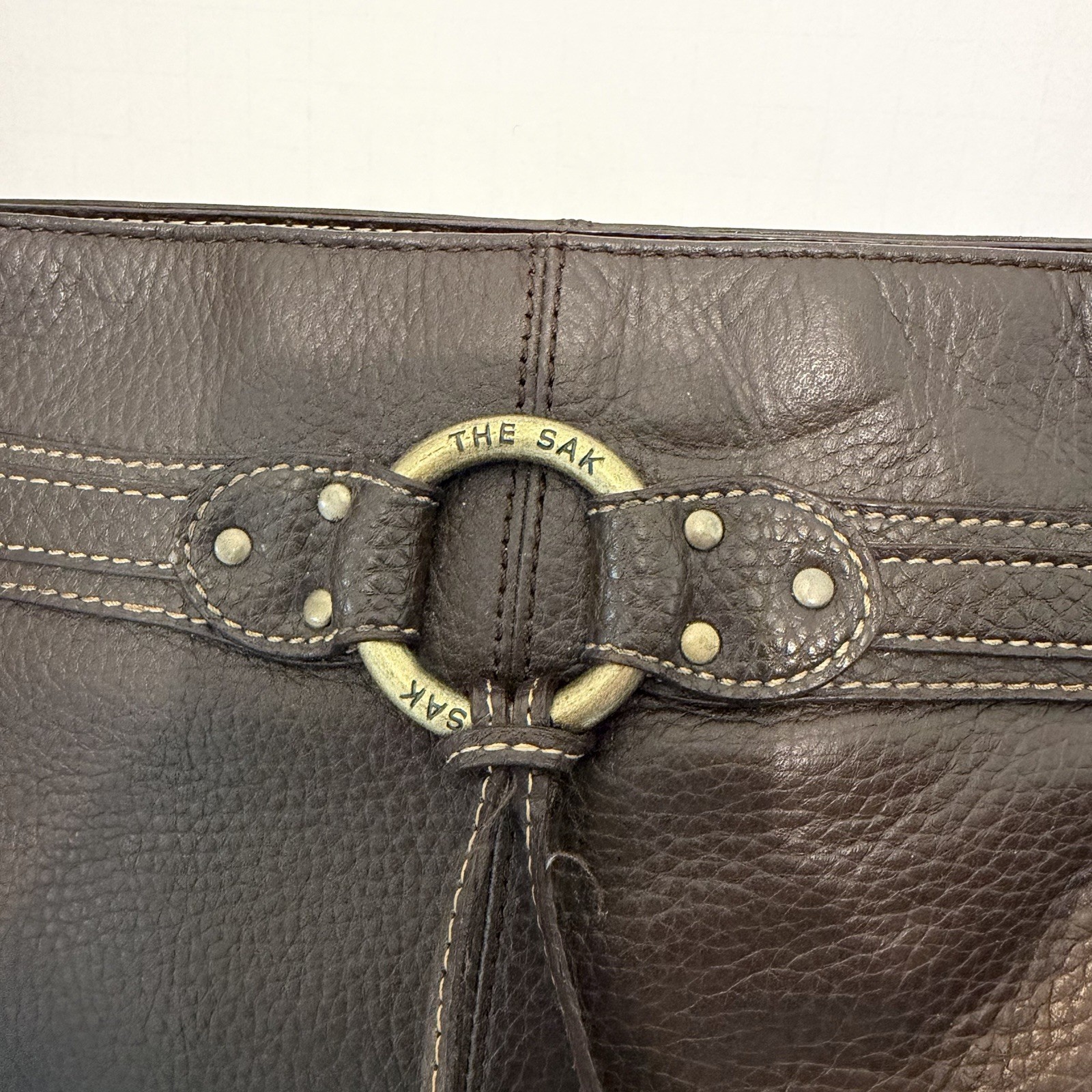 The Sak Brown Leather w/cream Stitching Small Shoulder Purse
