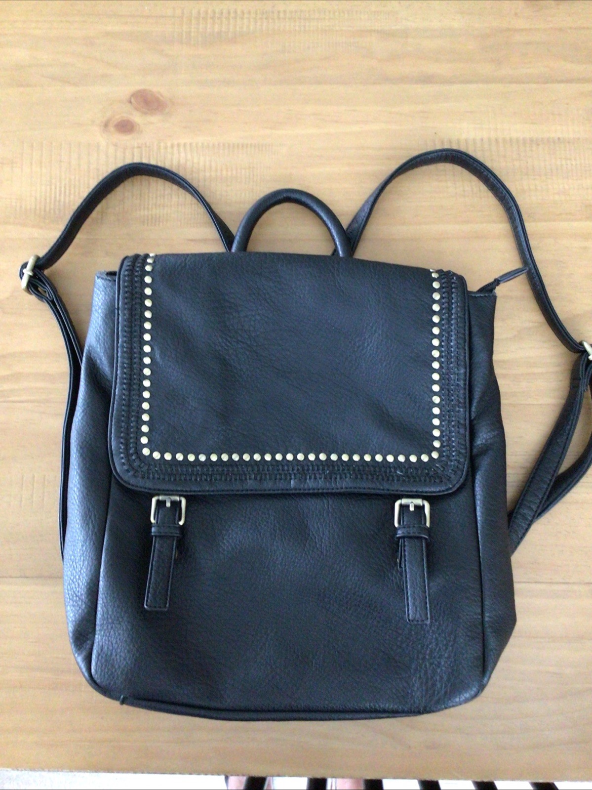 Jen & Co Bag: Flap over Backpack Black with Studded Front