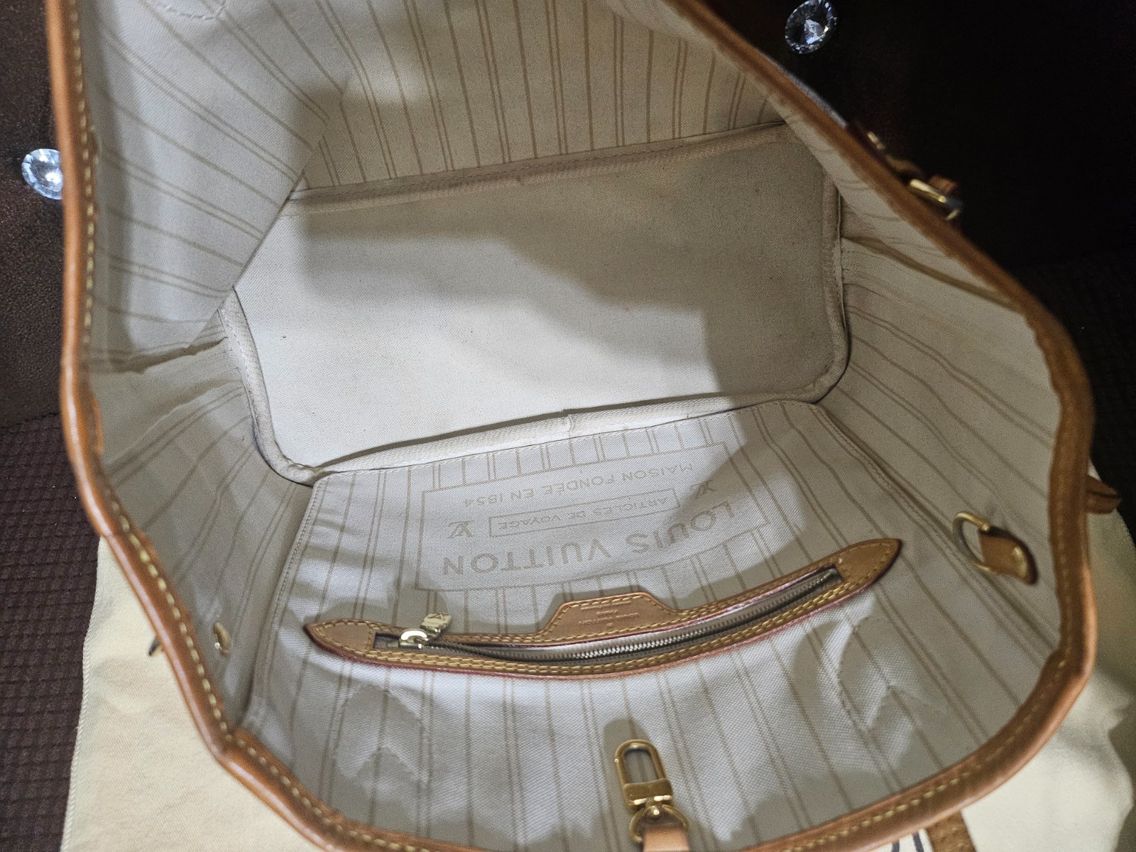 Authentic Louis Vuitton Neverfull PM Damier Azur Tote w/ wallet + Dust Bag