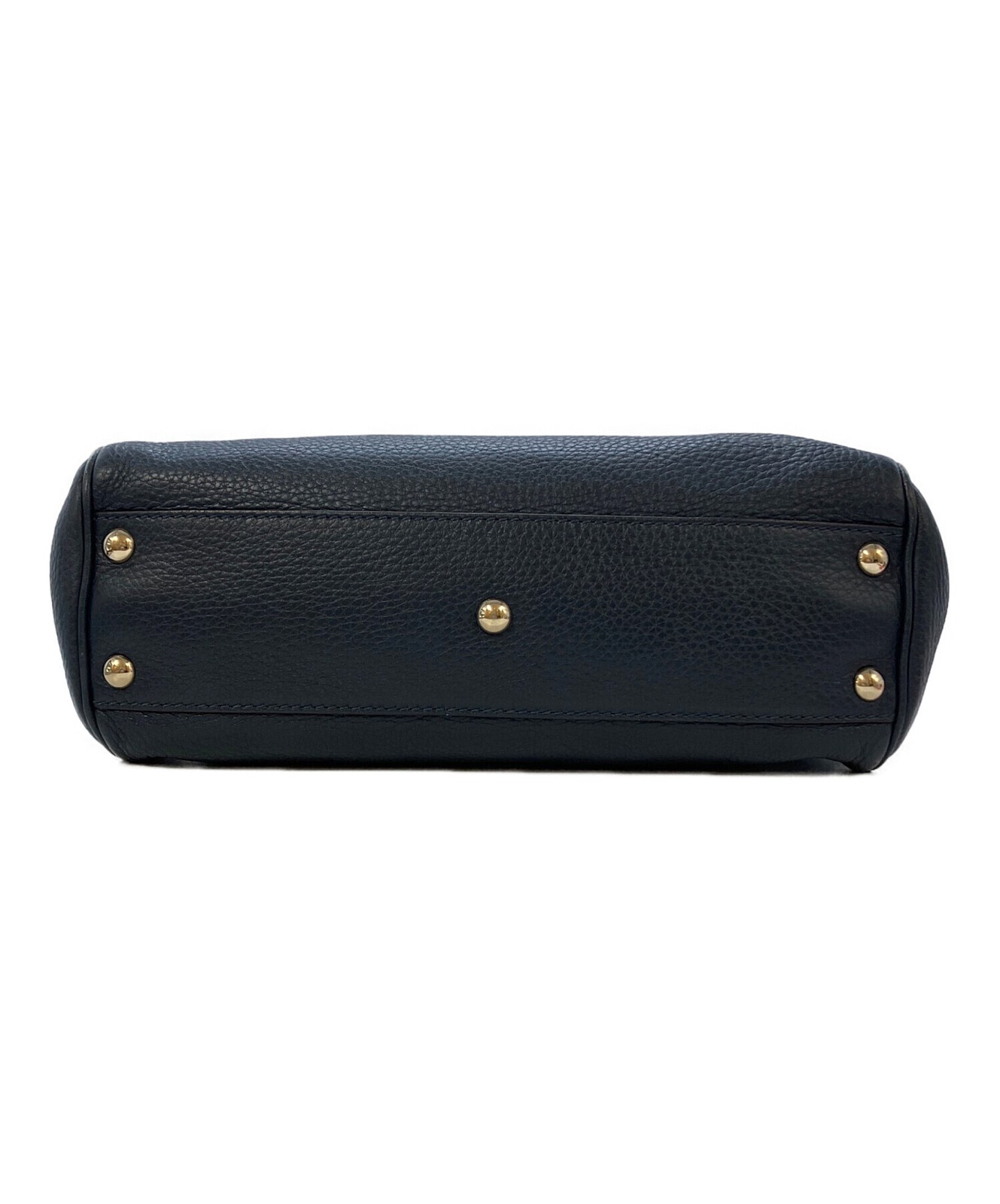 Gucci Bamboo Shopper Small Navy Leather Top Handle Tote Bag Auth