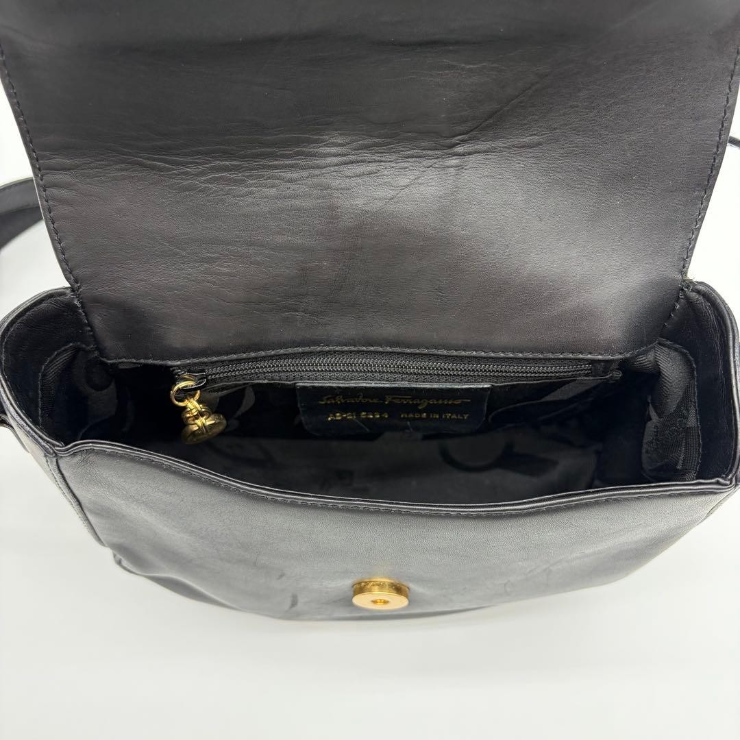Salvatore Ferragamo Black Leather Gancini Shoulder Crossbody Bag Gold Hardware