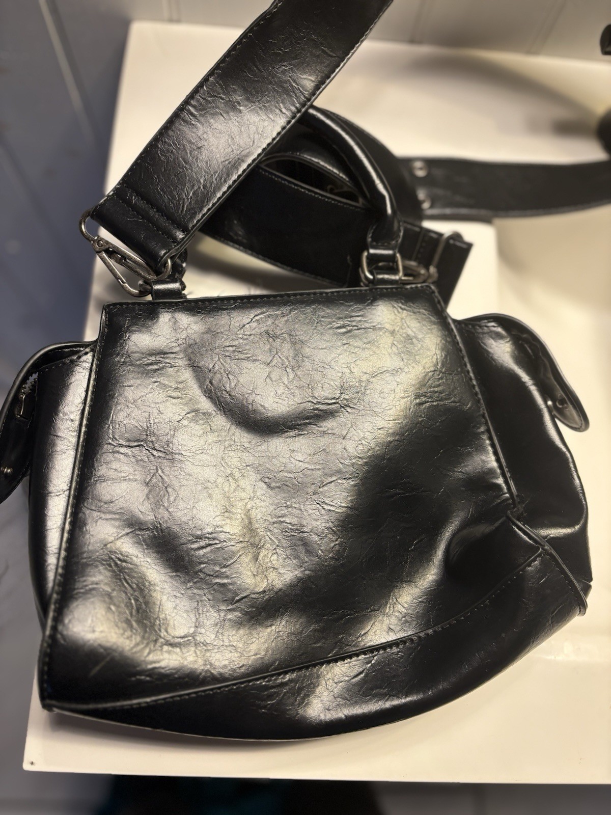 Steve Madden Black Medium Satchel Top Handle Zip w/ Detachable Crossbody Strap