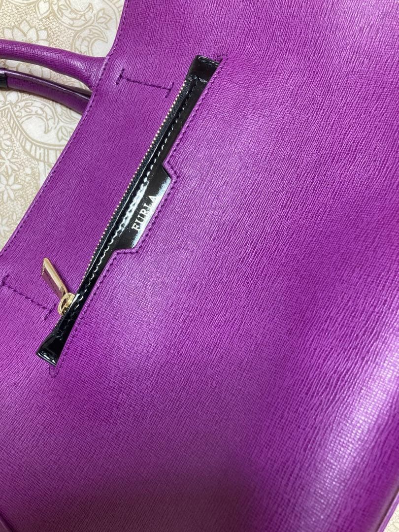 FURLA Leather Tote Bag Purple Large Capacity Authentic Women’s Handbag