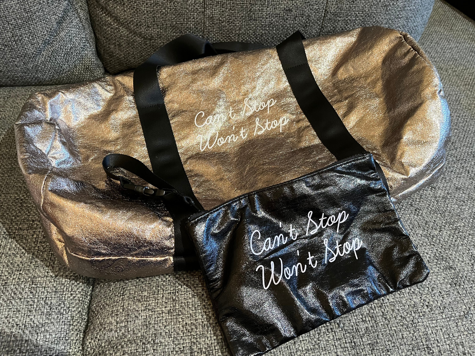 TwelveNYC Exclusive Can’t Stop Won’t Stop Metallic Duffel Bag + Zip Pouch