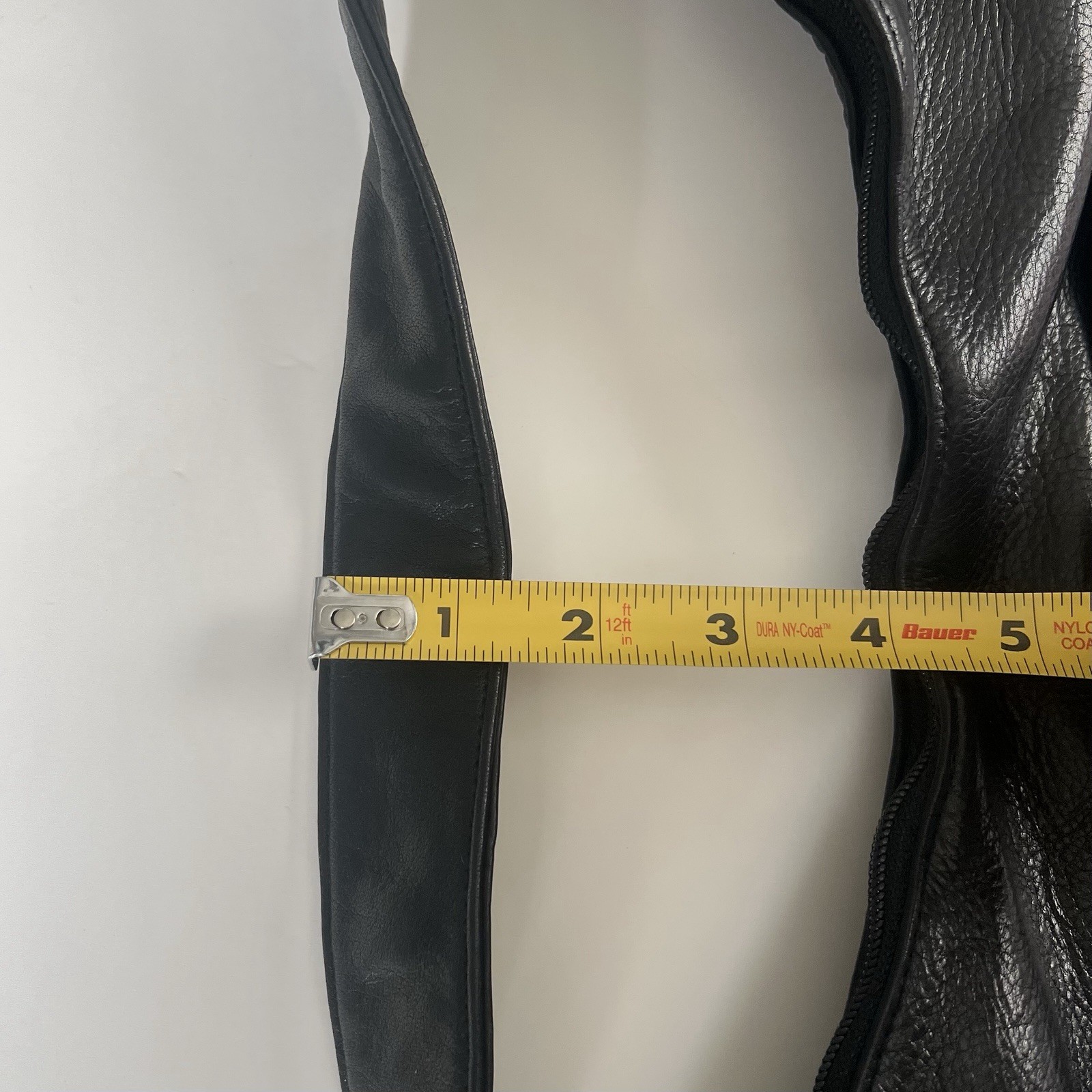 Vintage Perlina Black Leather Crescent Shoulder Bag W/ Brushed Silver Hardware