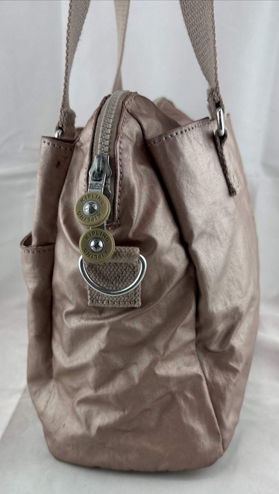 KIPLING Felicity Rose Gold Metallic Pink Purse Top Zipper Key Holder