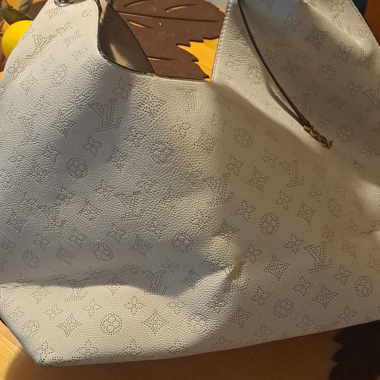 Monogram Large Hobo Shoulder Bag Beige/Brown Braided Strap Zip, Silver Hardware