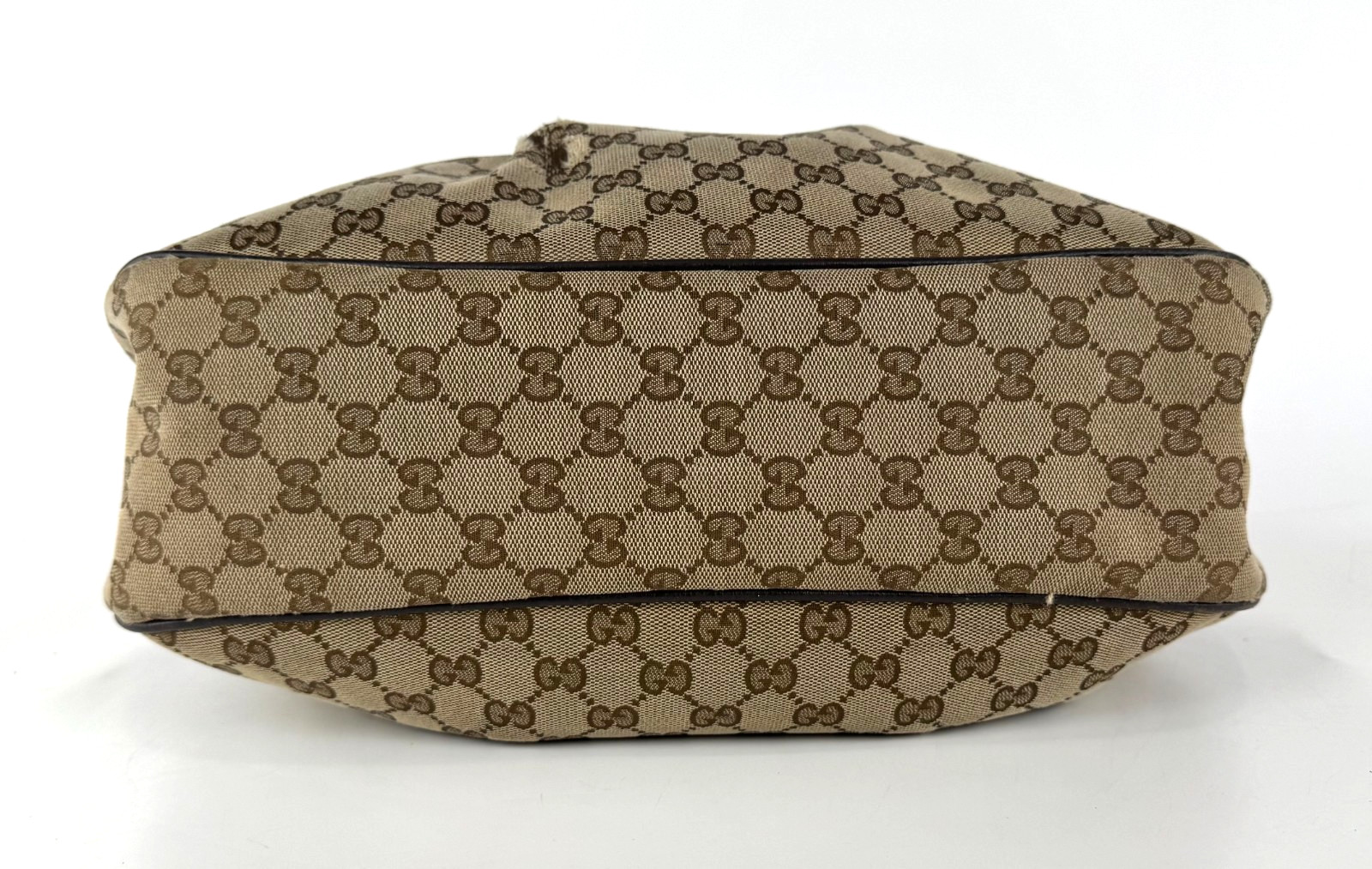 Gucci Brown Canvas GG Guccissima Sukey Hobo Bag Leather Trim Chain Runway Auth
