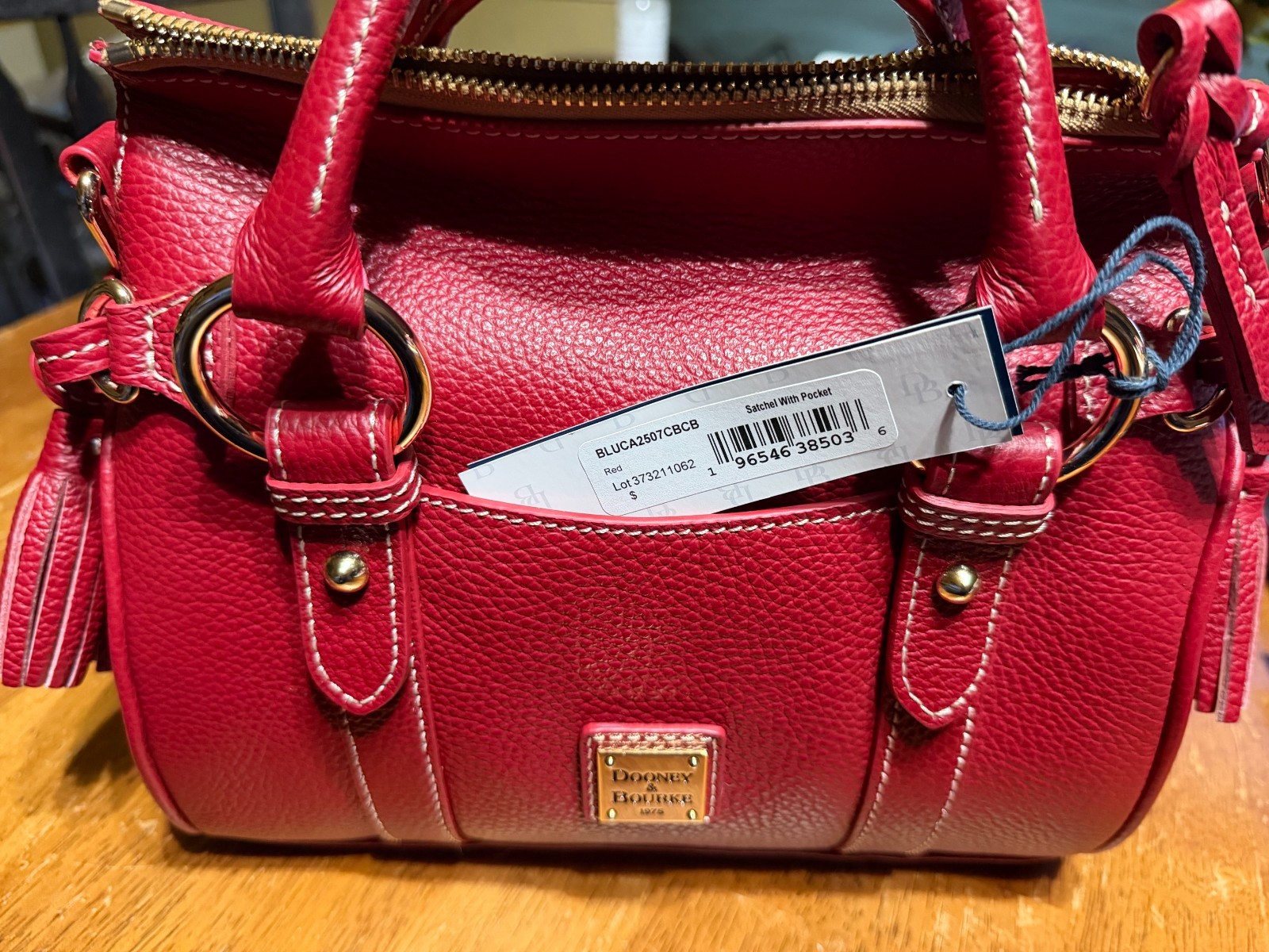 Dooney & Bourke Lucca Pebble Grain Leather Satchel with Pocket | Red | With Tags