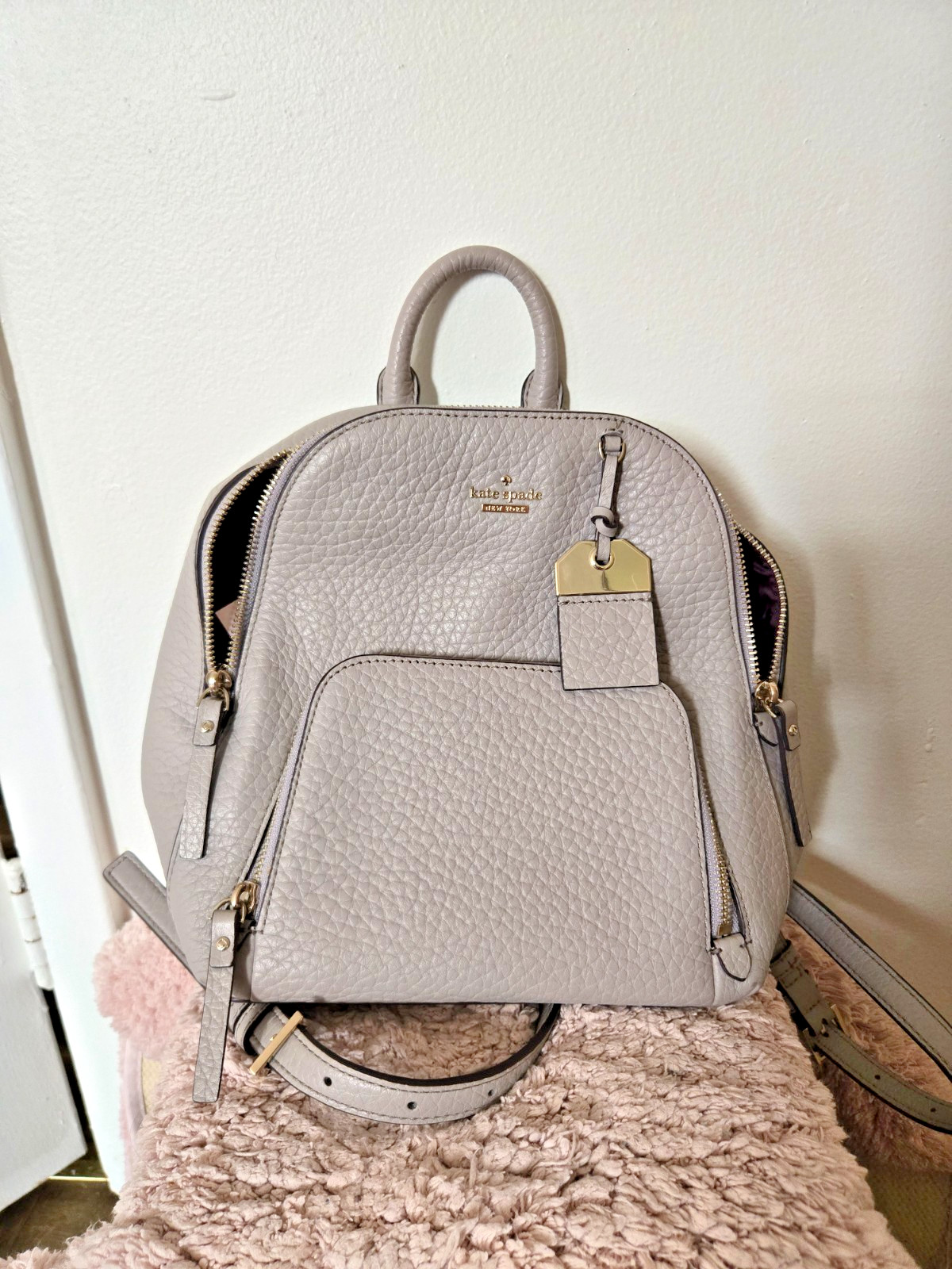 Kate Spade New York Caden Carter Soft Taupe Light Gray Backpack PERFECT!