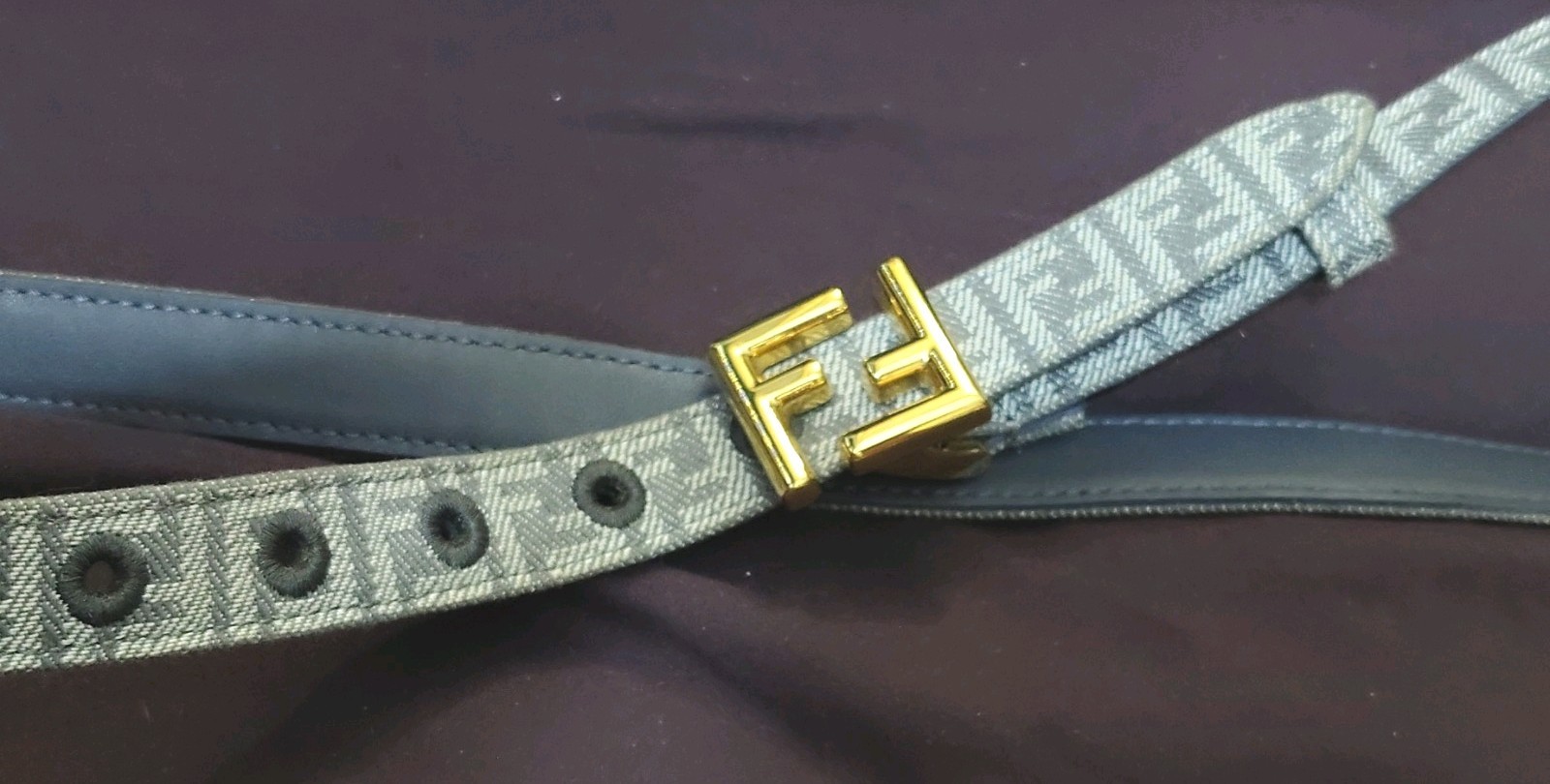 Reversible Authentic Fendi FF Monogram Jacquard Fabric Belt Gold Tone Buckle