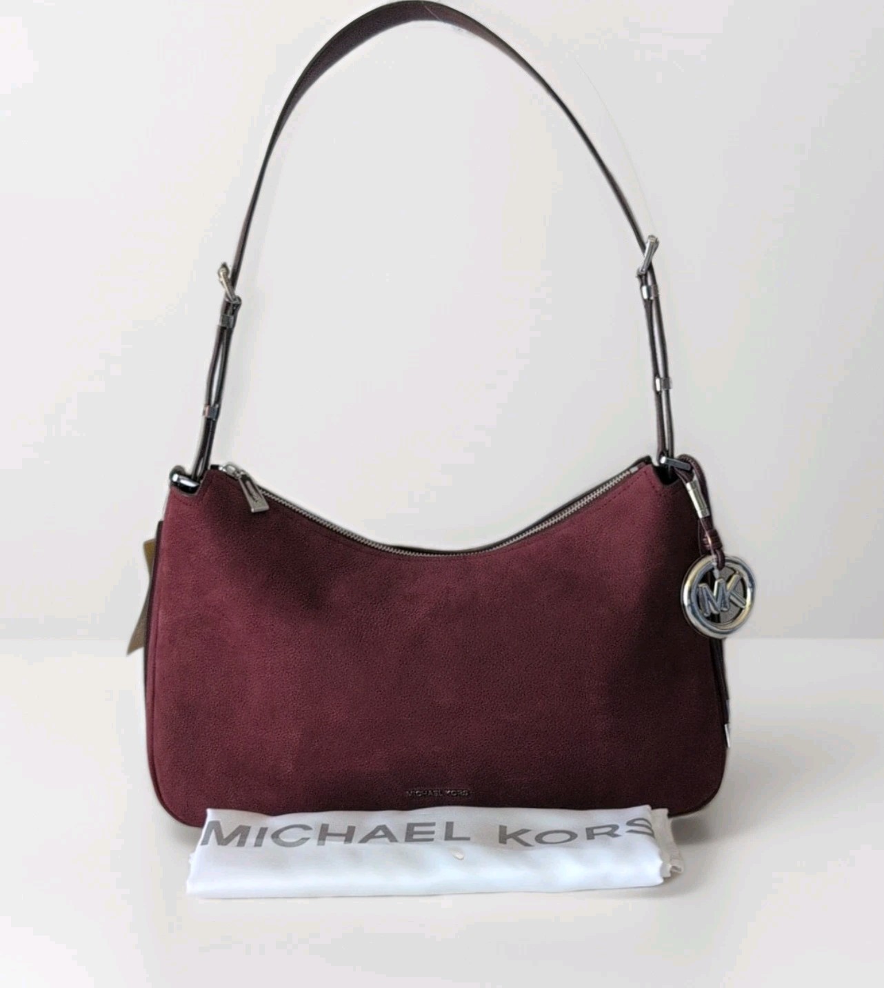 NWT Michael Kors Nolita Medium Nubuck Shoulder Bag Oxblood Burgundy Suede Purse