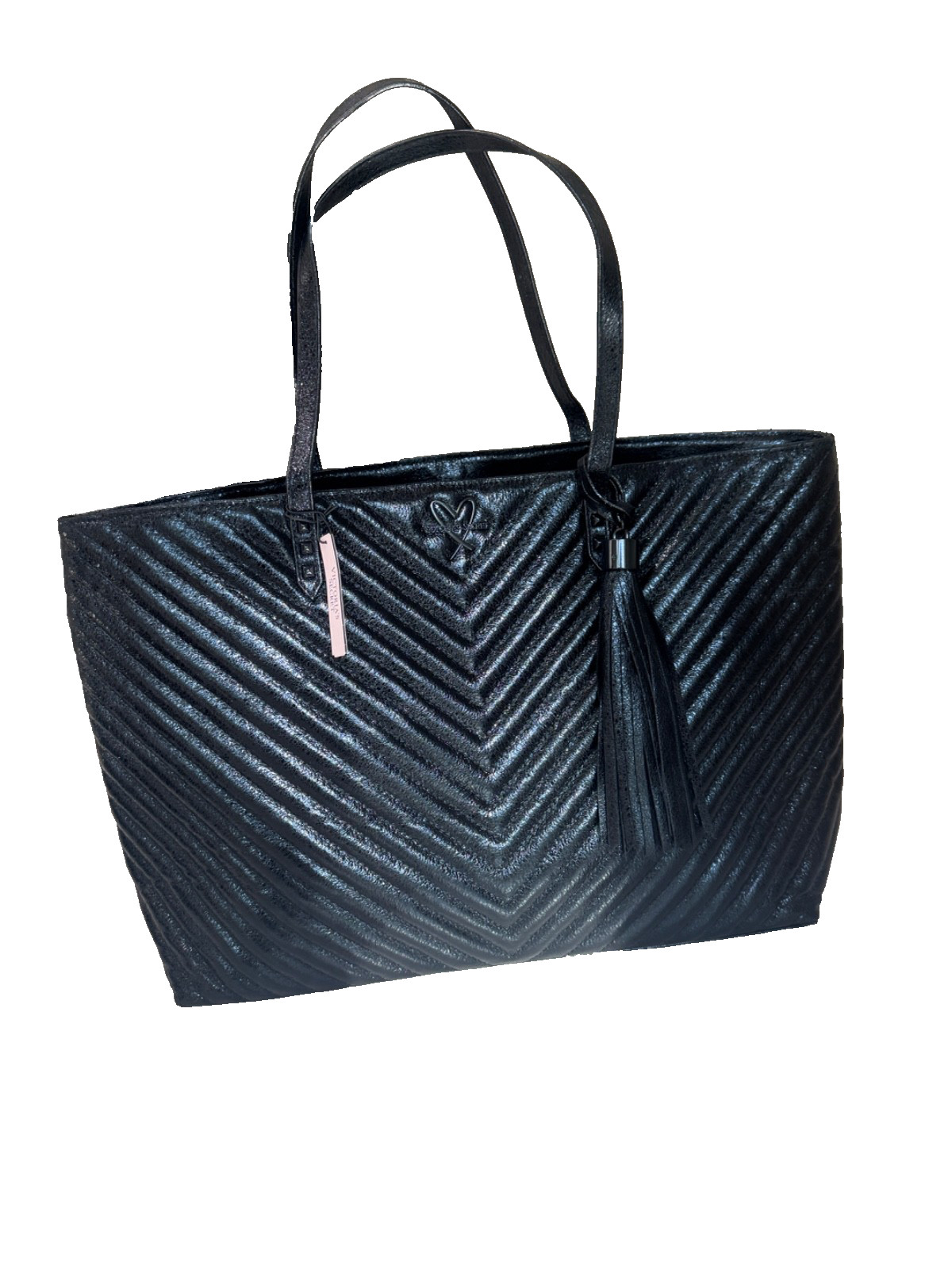 NEW VICTORIA’S SECRET BLACK TOTE BAG PURSE HAND BAG LARGE V-QUILT