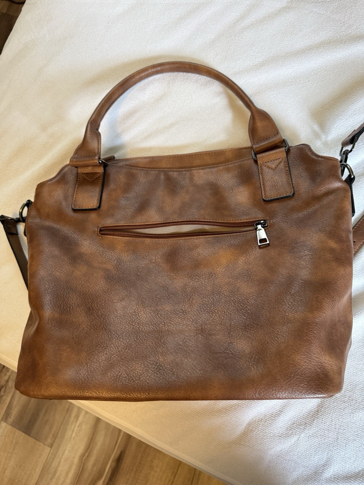 Brown Satchel Top Handle Bag Zip Closure Detachable Adjustable Strap Wallet