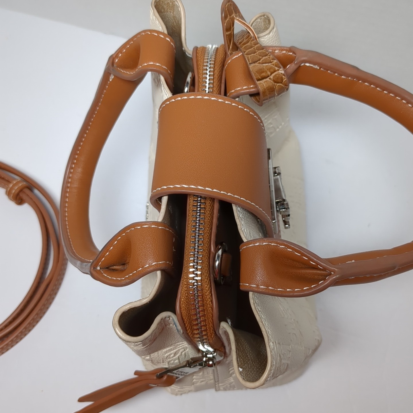 Steve Madden Sanibel Satchel Bag Bone W/ Embossed Logo W/Crossbody Strap