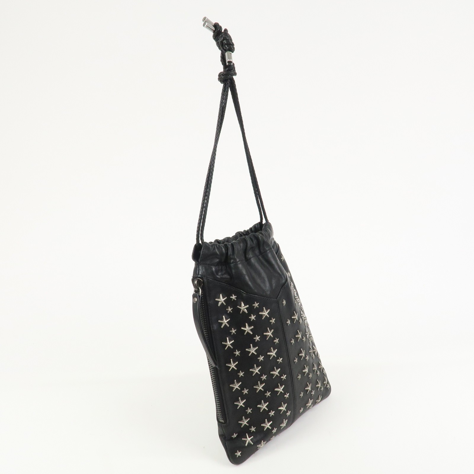 JIMMY CHOO Star Studs Leather Shoulder Bag Hand Bag Black Authentic Used F/S