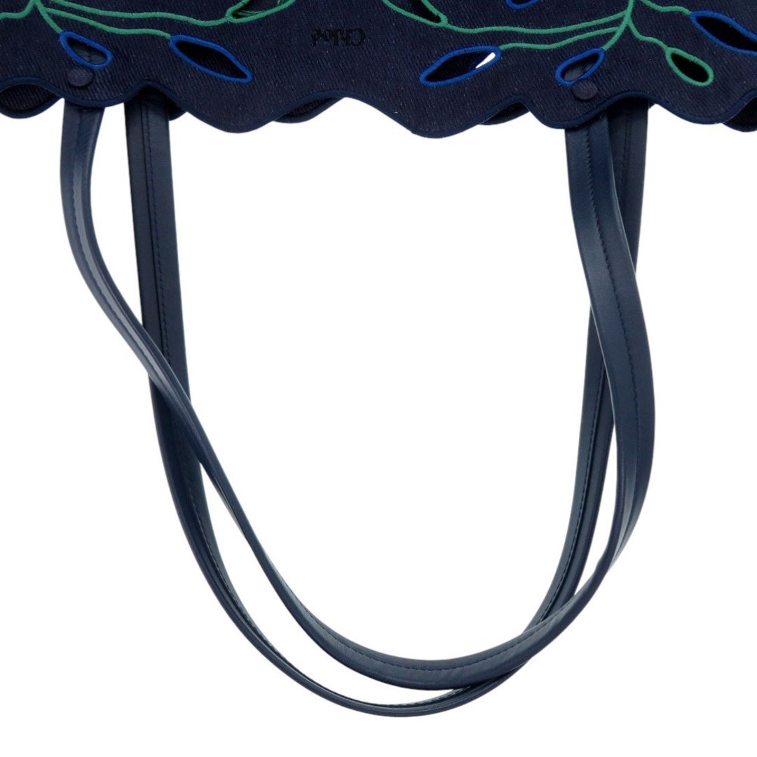 AUTHENTIC Chloe CHC22SS492G24 Flower Canvas Tote Bag Navy linen Calf JAPAN