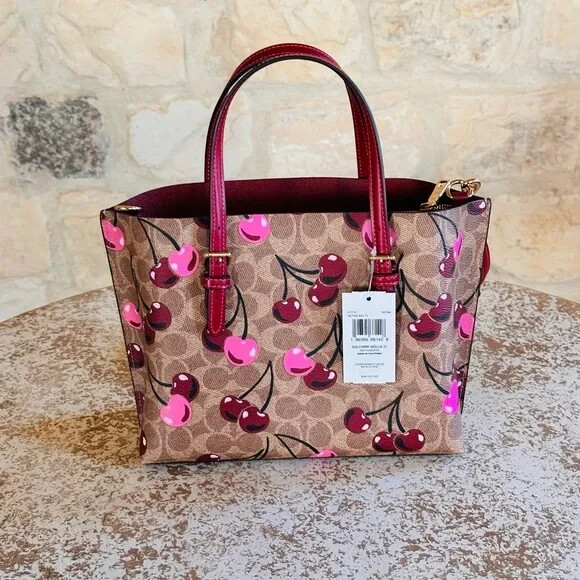 Coach Cherry Print Mollie Tote Signature Canvas Brown Handbag/Wallet Option NWT