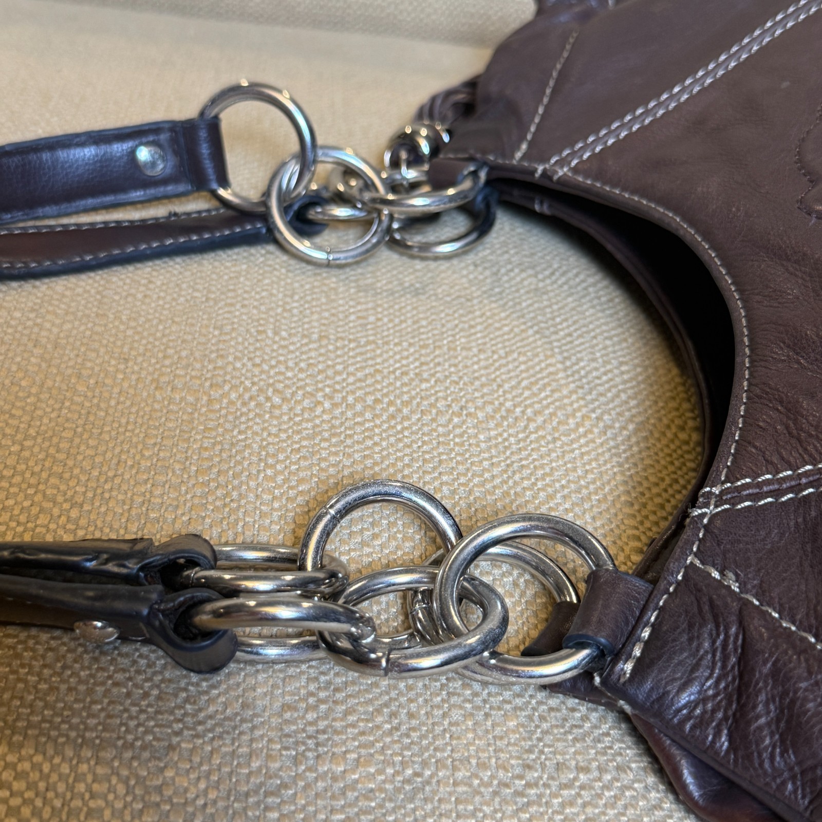Solina Brown Genuine Leather Hobo Shoulder Bag Satchel Embossed Scroll Emblem