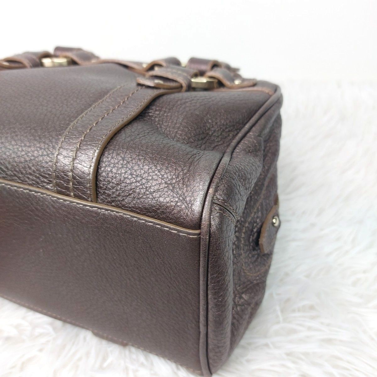BALLY Mini Boston Bag Handbag Leather Grain Leather Brown Gold Hardware Y2K Fri