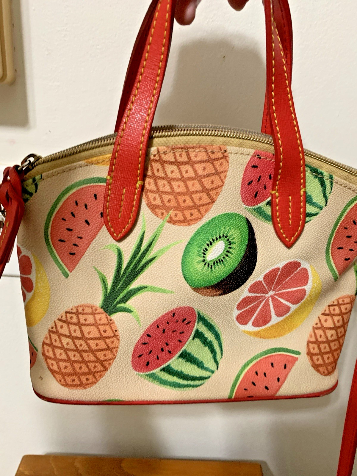 Dooney&Bourke, Ambrosia Tropical, Leather Cross Body.Wear On Edges.11W,18H,35”st