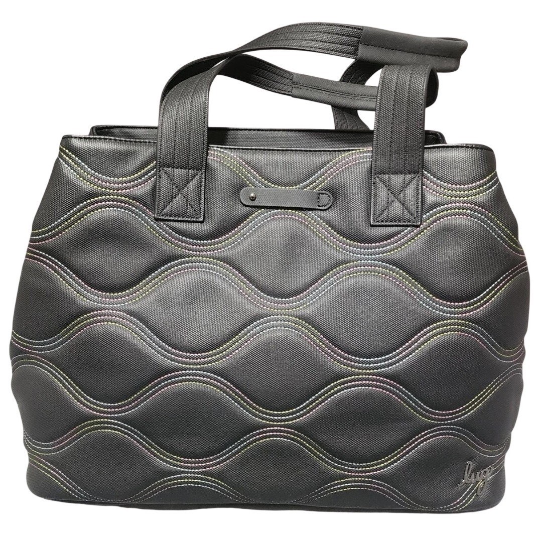 LUG Matte Luxe Large Quilted Tote Tempo Black Ice Pop Rainbow Stitch Tote Bag