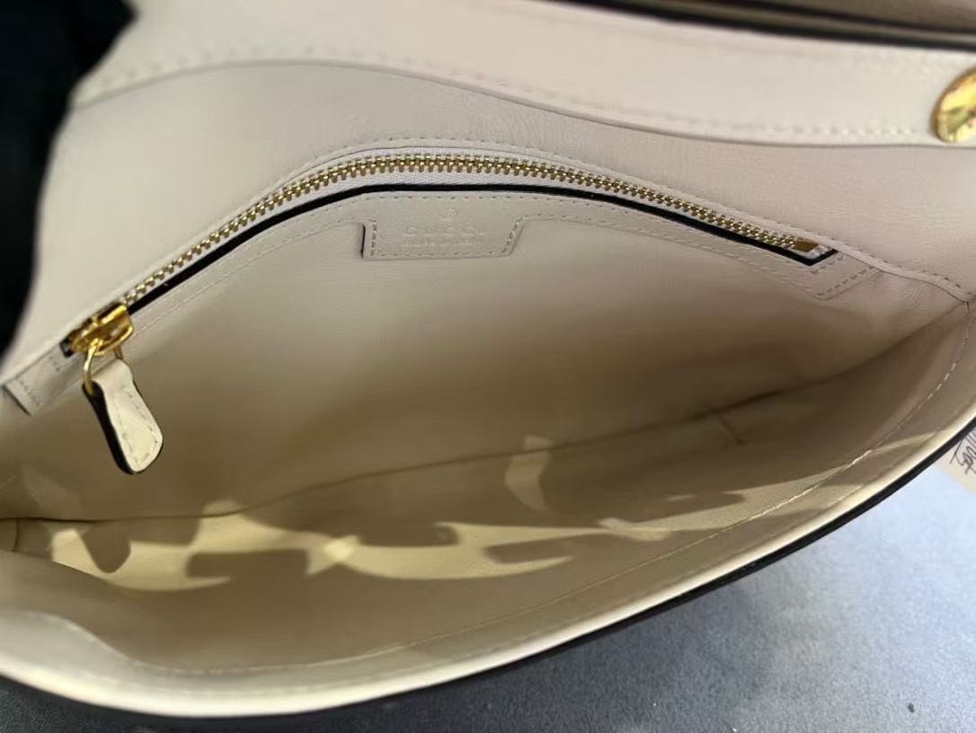 Auth Gucci Blondie Mini White Leather Shoulder Bag 21.5cm GG Logo Chain