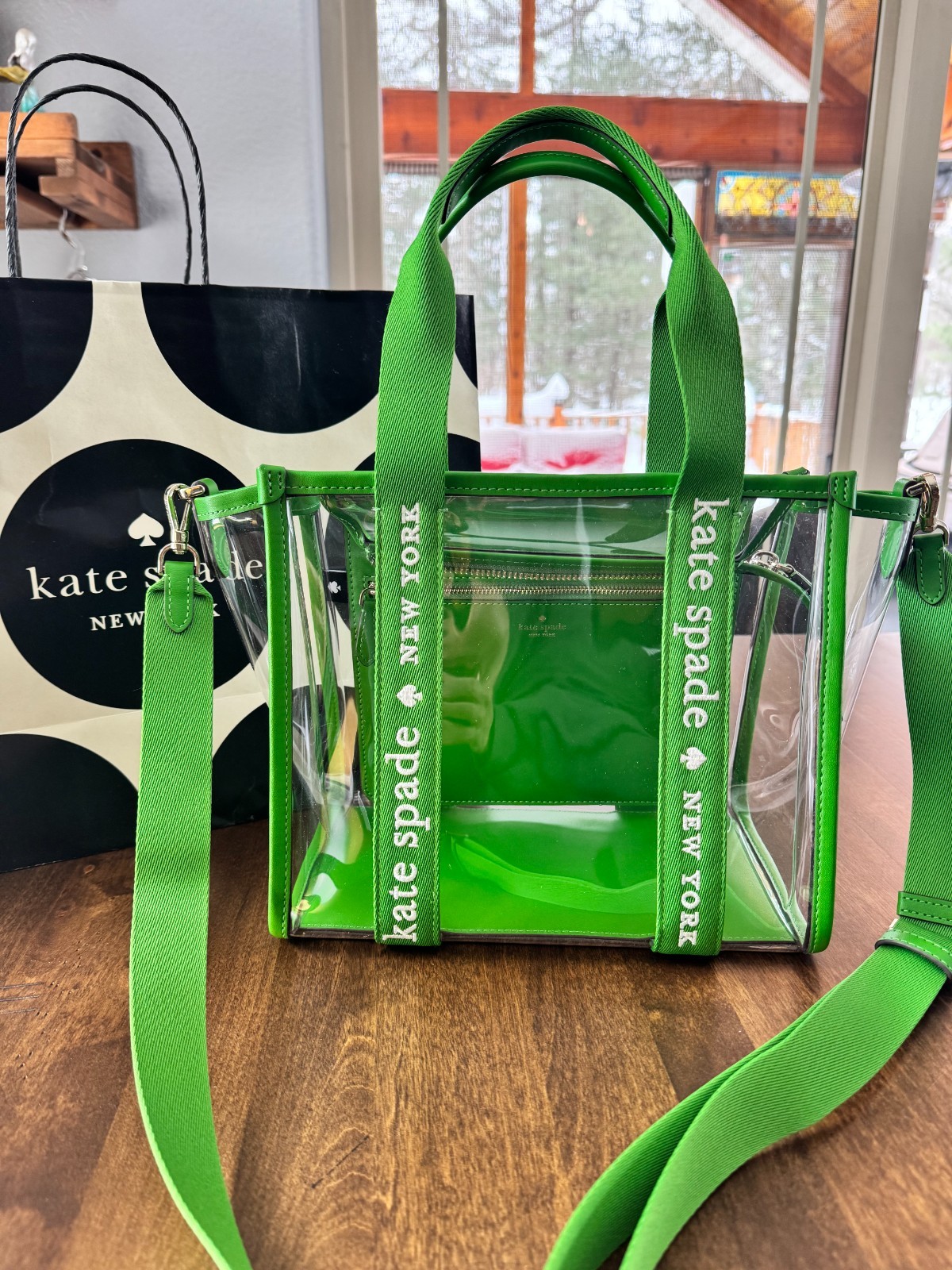 Kate Spade Kip Clear See Through Small Tote Crossbody Stadium Handbag Green