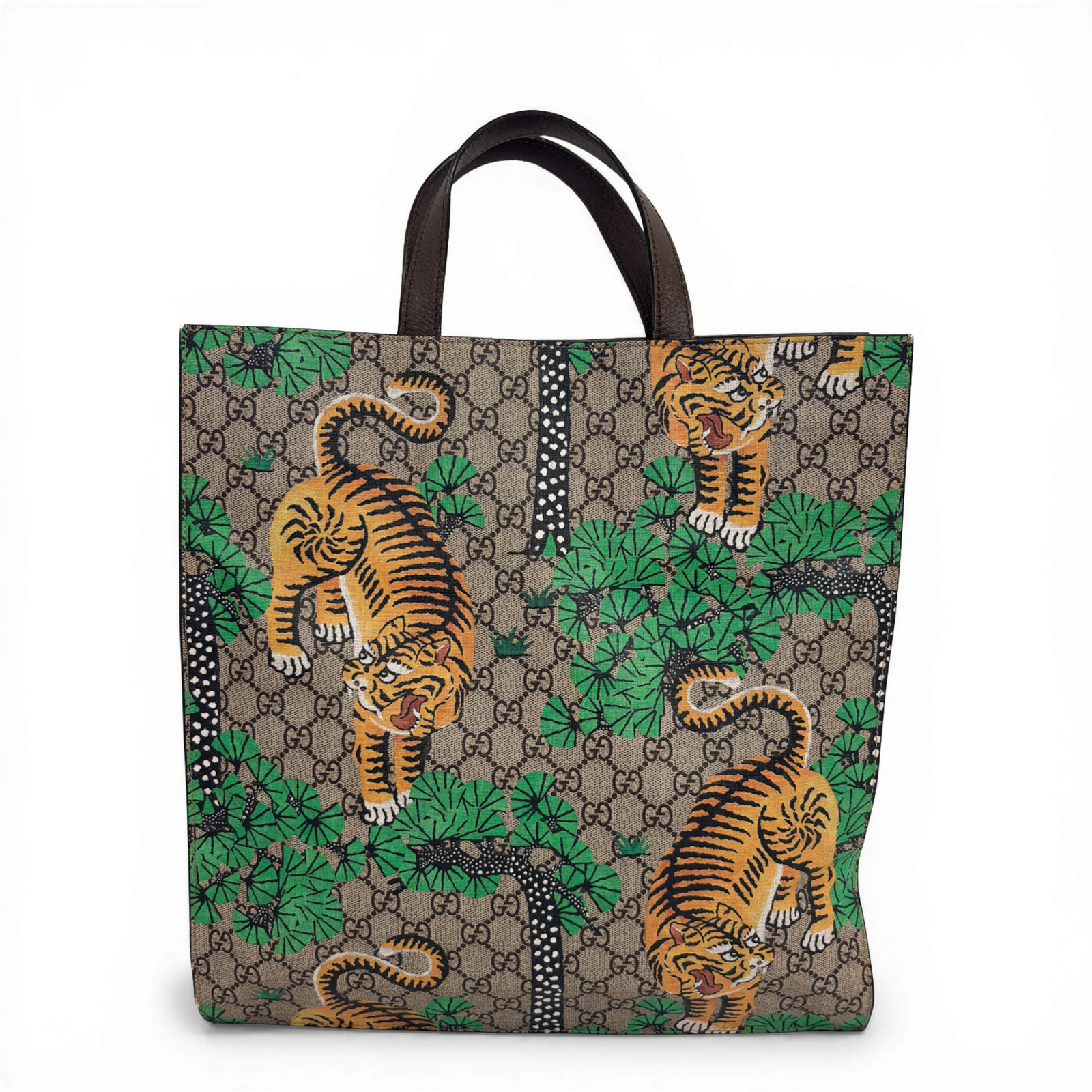 GUCCI GG Supreme Monogram Tigers Tote Beige Multicolor