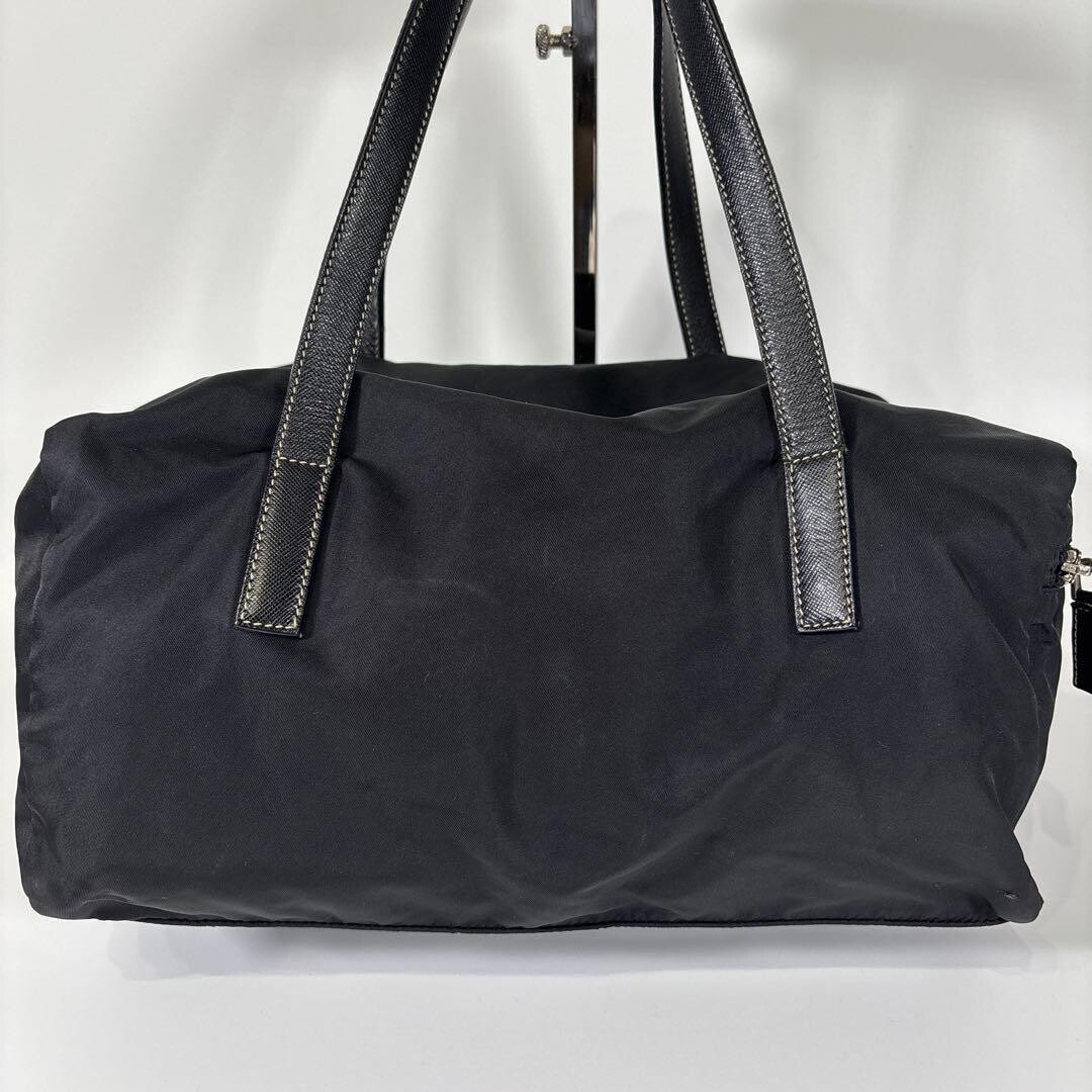 Prada Black Tessuto Nylon Mini Boston Bag Triangle Logo Shoulder Tote 31.5cm